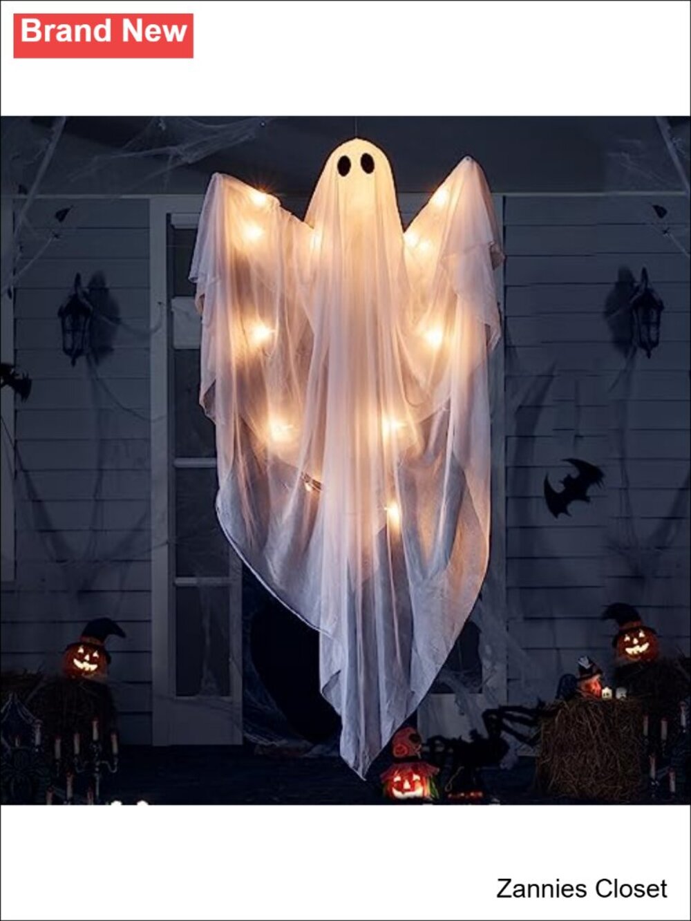👻 47” Light Up Hanging Ghost Warm White LED Timer Halloween Yard Decor